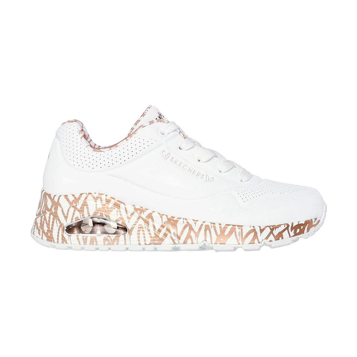 TENIS SKECHERS UNO-LOVING LOVE PARA DAMA COLOR BLANCO ORO