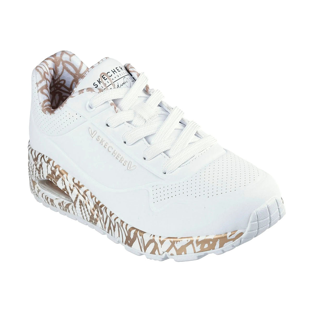 TENIS SKECHERS UNO-LOVING LOVE PARA DAMA COLOR BLANCO ORO