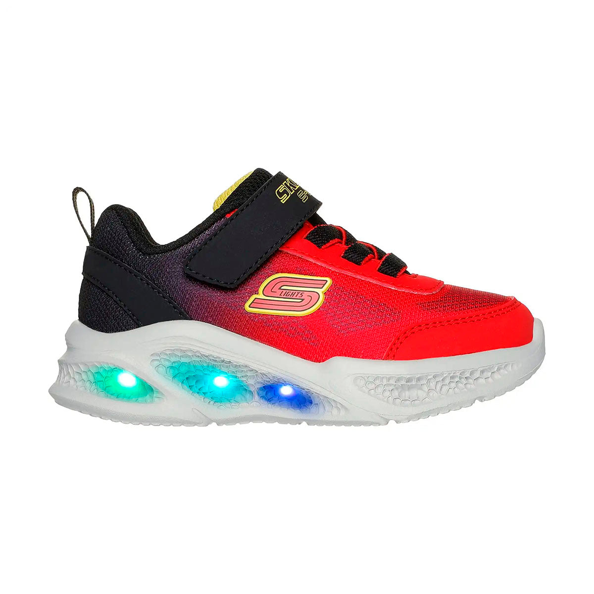 TENIS SKECHERS METEOR LIGHTS KRENDOX PARA NIÑO COLOR ROJO NEGRO