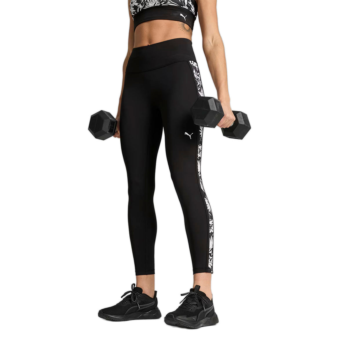 LEGGINGS PUMA TROPICAL PARA DAMA COLOR NEGRO BLANCO