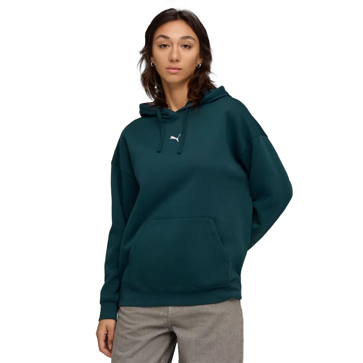SUDADERA PUMA ESSENTIALS OVERSIZED PARA DAMA COLOR VERDE