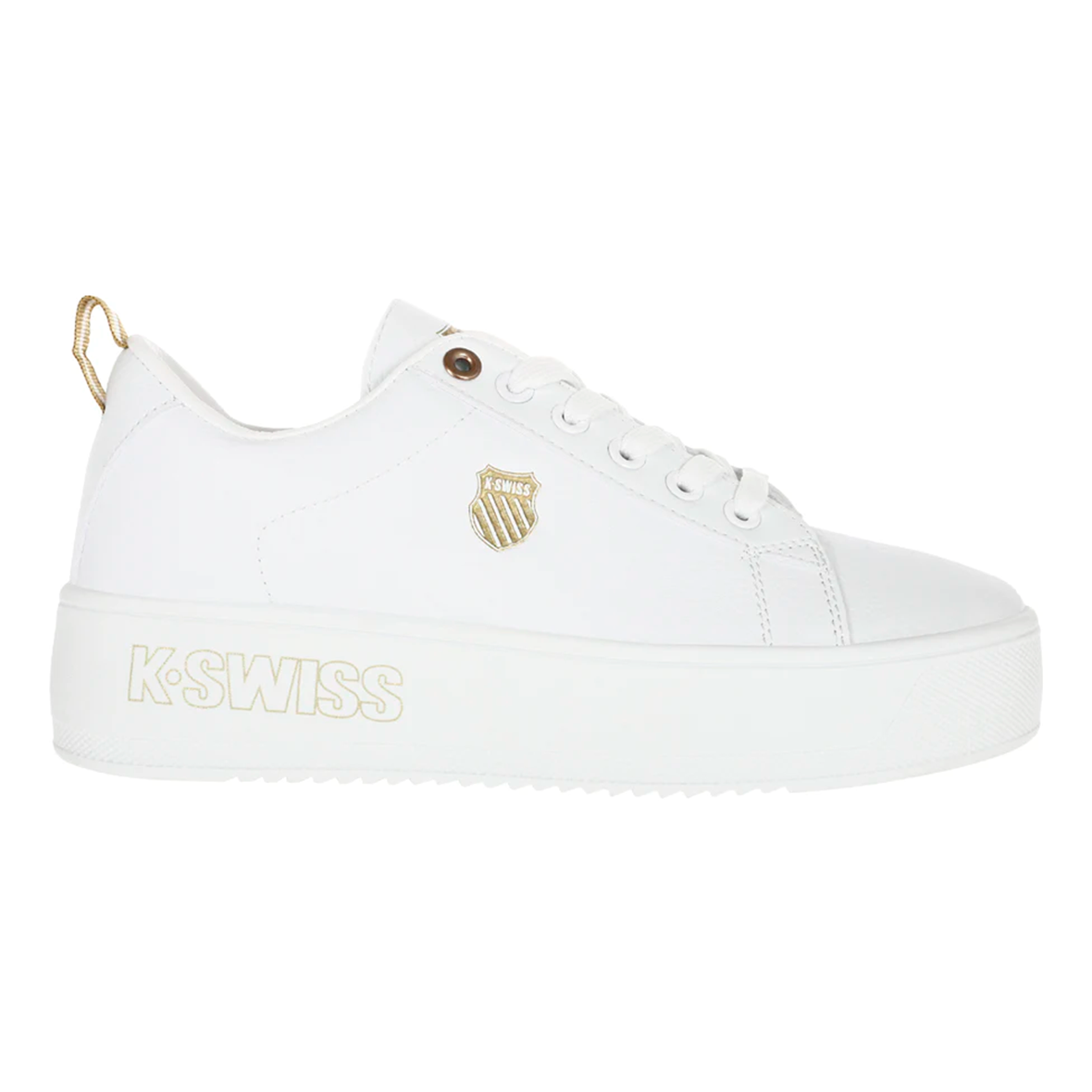 TENIS K-SWISS TRINITY PLATFORM PARA DAMA COLOR BLANCO ORO