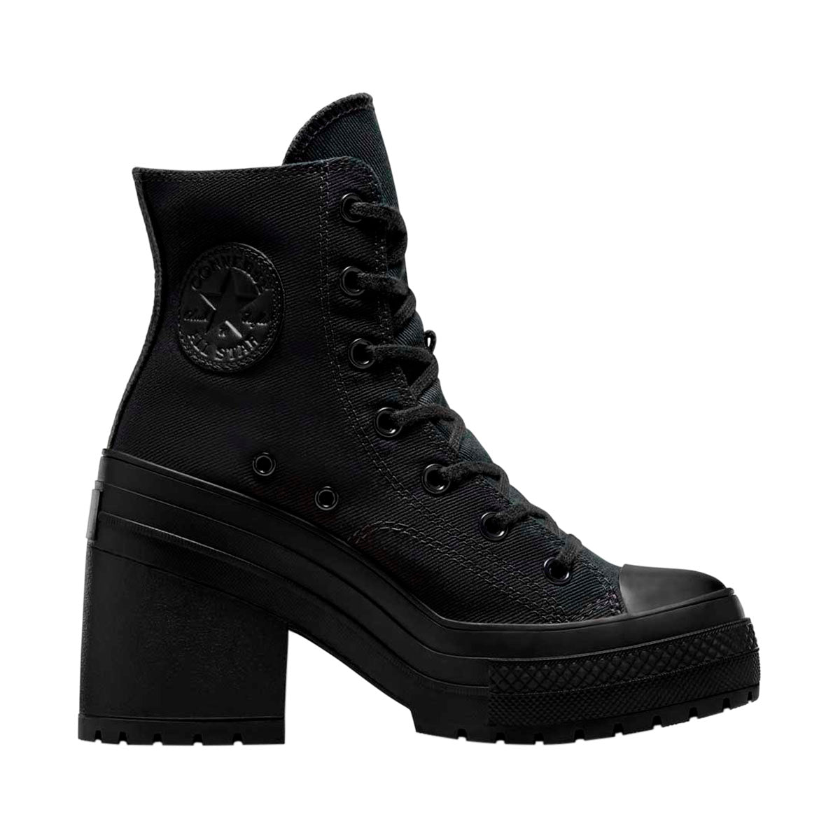 TENIS CONVERSE CHUCK TAYLOR 70 LUXE HEEL PARA DAMA COLOR NEGRO MONOCROMO