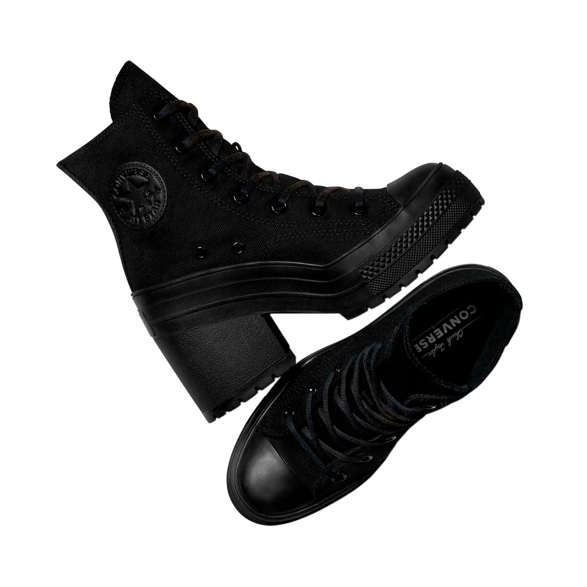 TENIS CONVERSE CHUCK TAYLOR 70 LUXE HEEL PARA DAMA COLOR NEGRO MONOCROMO