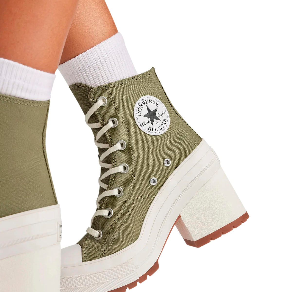 TENIS CONVERSE CHUCK TAYLOR 70 LUXE HEEL PARA DAMA COLOR OLIVO