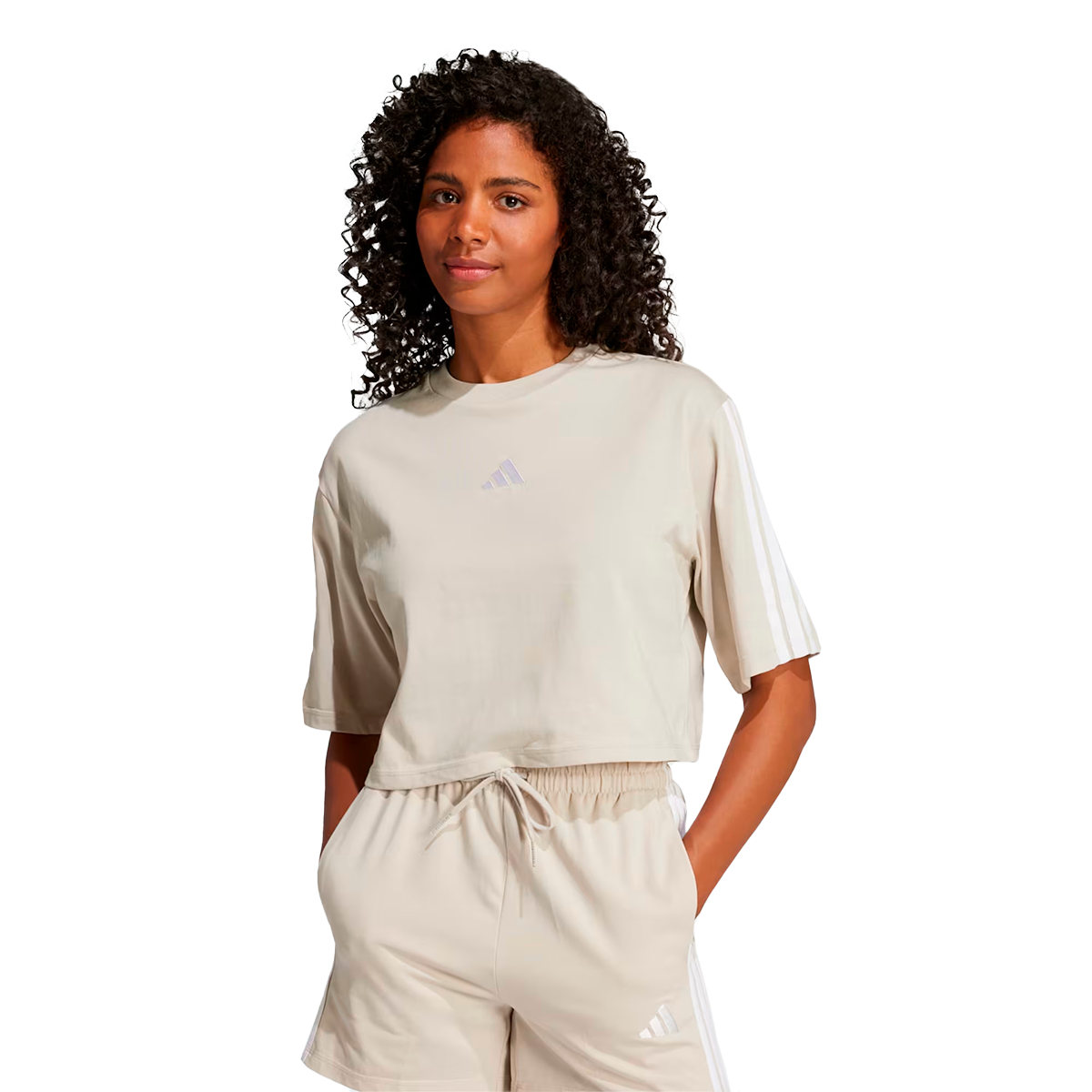 PLAYERA ADIDAS ESSENTIALS 3 STRIPES PARA DAMA COLOR BEIGE